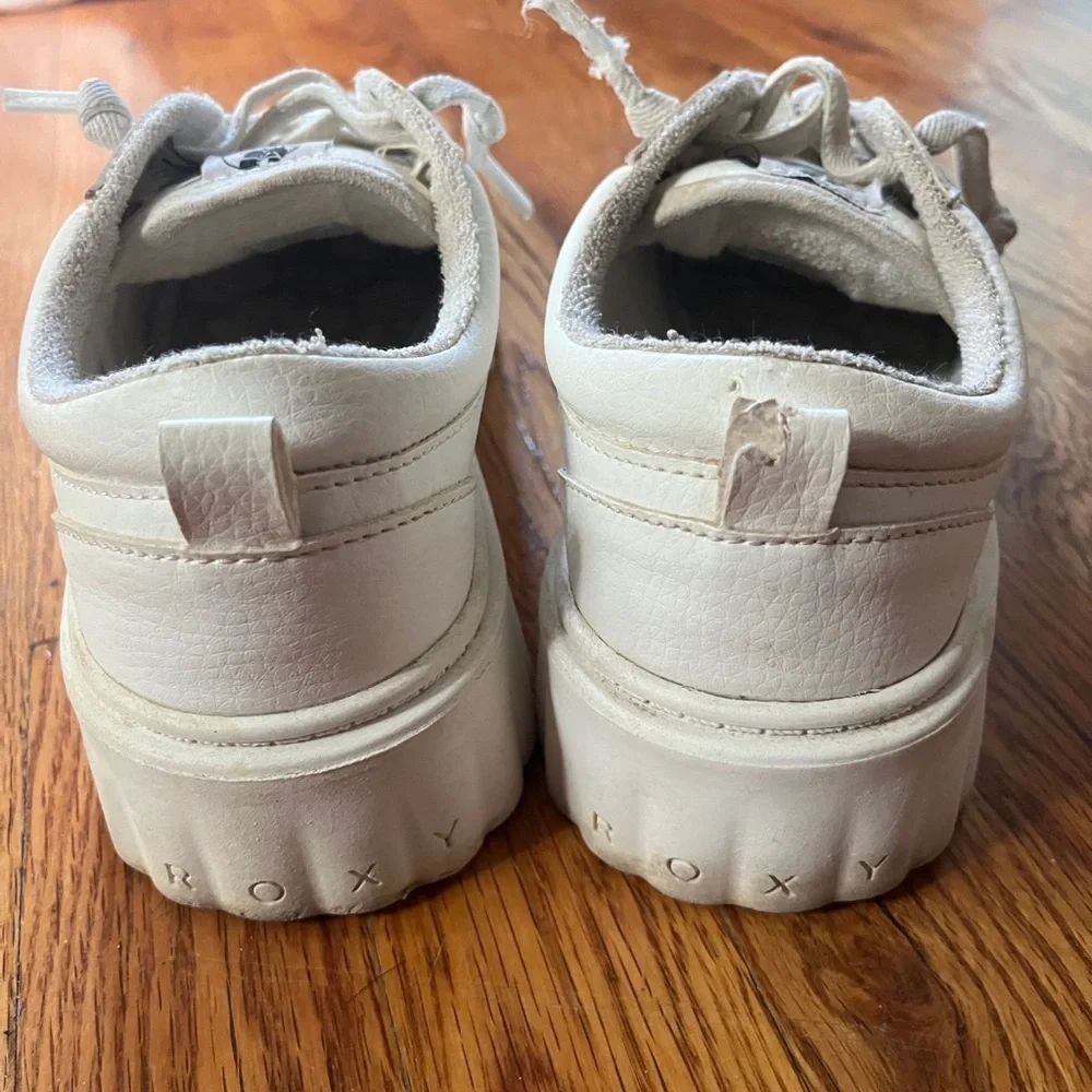 Roxy White with Pink Rose Accent Platform Sneakers